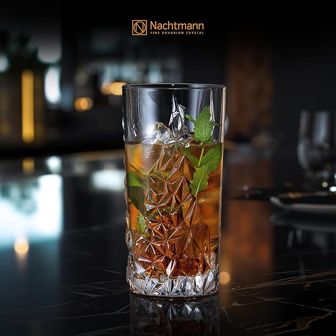 Nachtmann Sculpture 14oz Long Drink Glasses (Set of 4) - Crystal Glassware for Cocktails & Beverages, Elegant Design, Ideal for Special Occasions - Dishwasher Safe Stylish Glassware for Dining