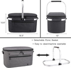 ALLCAMP Large Picnic Basket 32L Shopping Basket Grocery Bags Folding Insulated Strong Aluminum Frame Market Basket(Large Jet Black)