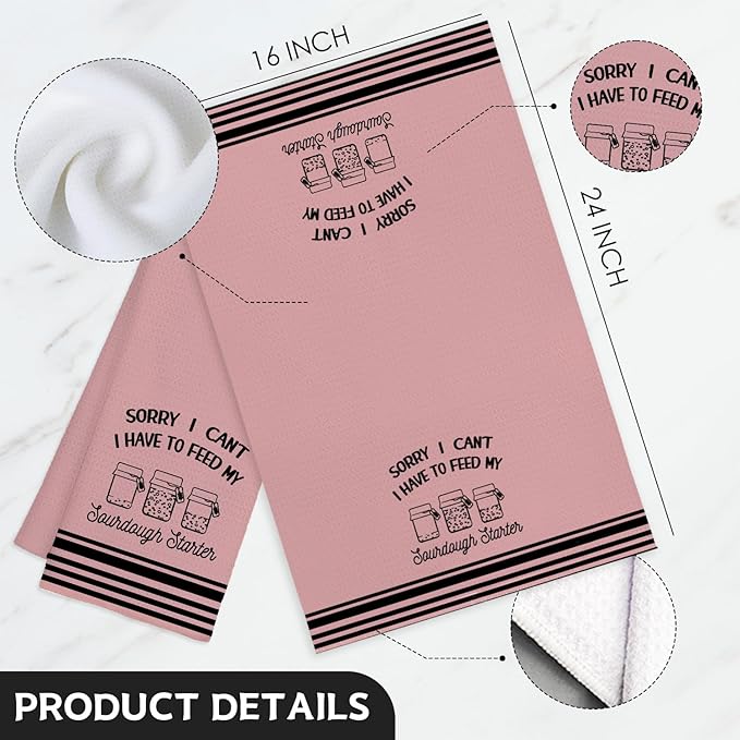 Funny Sourdough Baking Kitchen Towels, Gifts for Sourdough Bakers Tea Dish Towels for Kitchen, Baking Lover Gifts Decorative Hand Towels, 16x24 Inch Pink Background