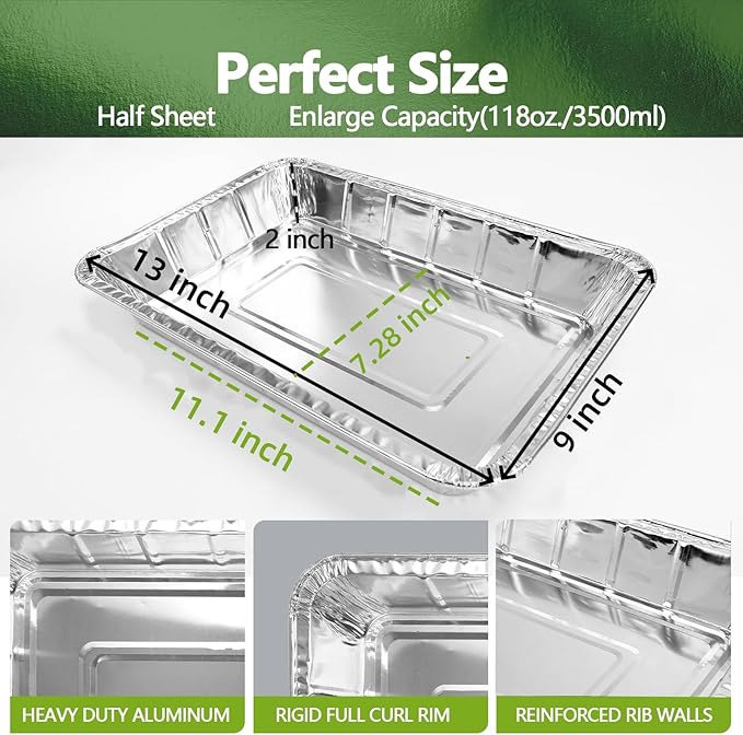 Thickened 30 Pack Heavy Duty Aluminum Foil Pans, 9x13 Disposable Aluminum Tin Foil Pans for Baking Roasting & Chafing, Half Size Steam Table Deep Pans, Extra Cake & Oven Pan