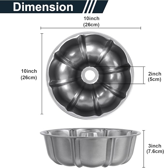 Homikit 10 Inch Nonstick Cake Pan, 10 Cups Heavy Duty Carbon Steel Fluted Tube Round Pans for Baking Meatloaf Jello Angel Food Cake Monkey Bread and More, Nonstick & Easy Release, Gray