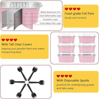 120pack/10oz Mini Cake Foil Pans with Lids,LNYZQUS 4”x4” Large Cupcake Pan Disposable Ramekins,Small Brownie Baking Cups Square Muffin Tin Cheesecake Containers Holders-Pink