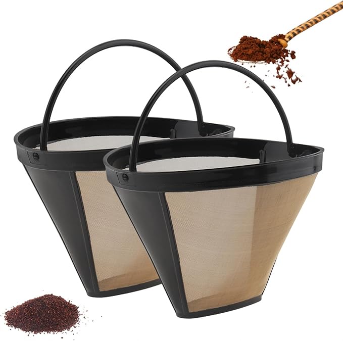 Reusable Coffee Filter Baskets 2PC, Cone Coffee Maker Filters Replacement Compatible with Ninja Coffee Machine, 8-12 Cup Coffee Filters for Cuisinart Coffee Maker Filter and Brewers, BPA Free