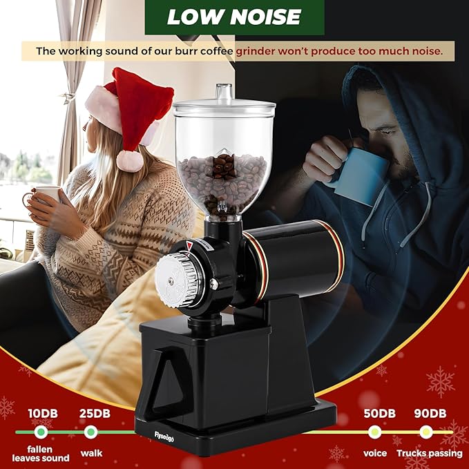 Burr Coffee Grinder Electric Espresso Grinder Commercial & Homeuse Silent Small Coffee Bean Grinder with Hopper Adjustable Grind, With Brush, Spoon, Black