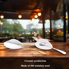 Coffee Spoon Rest Set with Spoon, Mini Ceramic Spoon Holder, Silver Ellipse Spoon, Coffee Bar Accessories