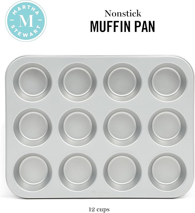 Martha Stewart Gallen 12 Cup Nonstick Carbon Steel Muffin/Cupcake Pan - Silver