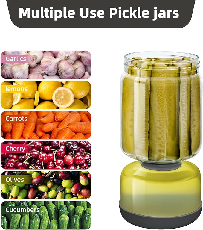 WhiteRhino Glass Pickle Jar with Strainer Flip,46oz longer Pickle Container,Hourglass Pickle Juice Separator Jar for Olives,Gherkins,Long cucumber or Sliced,Leakproof Dishwasher Safe