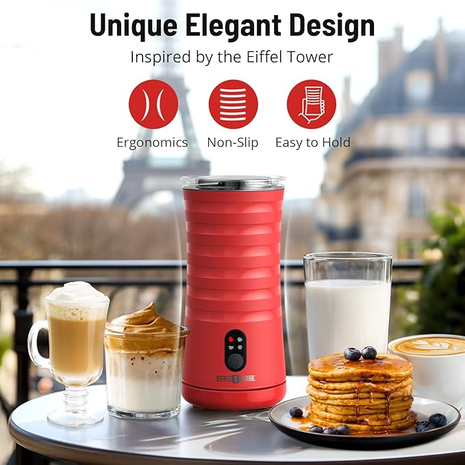 Milk Frother, Paris Rhône 4-in-1 Milk Steamer and Frother, Hot & Cold Foam Milk Warmer with Temperature Control, Auto Shut-Off Frothers for Coffee, Latte, Cappuccino, Macchiato