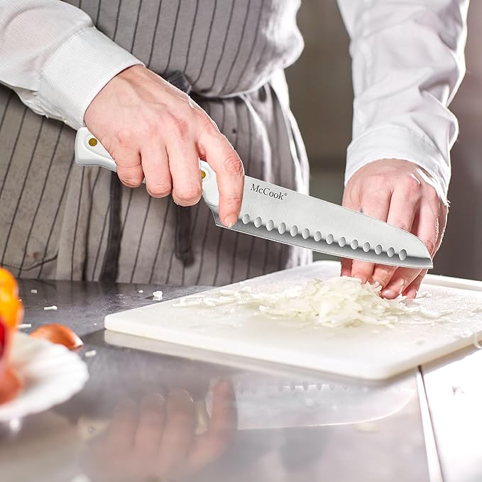 McCook® Knife Sets, White High Carbon Stainless Steel Kitchen Knife Sets with with Built-in Sharpener