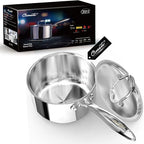 2 Quart Sauce Pan with Lid, Tri Ply Stainless Steel Saucepan 2 Qt with Stainless Steel Lid, 2 Measuring Lines, Upgraded Packaging, Cool Ergonomic Handle, Dishwasher & Oven Safe