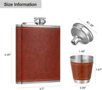 7 Oz Stainless Steel Hip Flask Gift Set Brown Leather with 2 Cups and Funnel 100% Leak Proof for Alcohol, Whiskey, Rum and Vodka Pocket Mini Drinking Flasks