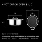 HexClad Hybrid Nonstick 6.5-Quart Oval Dutch Oven with Stainless Steel Lid, Stay-Cool Handles, Dishwasher-Friendly, Oven-Safe Up to 900°F, Induction Ready, Compatible with All Cooktops