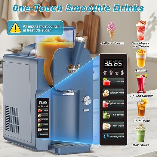 Ice Cream Maker, Slushie Machine for Home, Slushy Machine 70 oz Margarita Machine with 6 Preset Programs for Ice Cream, Frozen Yogurt or Gelato, Adjustable Thickness, Blue