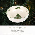 Spode Christmas Tree Individual Fruit Bowl - 7 Inch Porcelain Oatmeal, Salad, Soup, Cereal, Breakfast, Dessert Bowl - Durable, Stackable, Microwave & Dishwasher Safe - Decorative Holiday Design