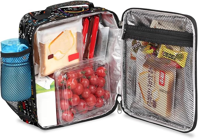 Education Insulated Lunch Bag for Kids Boys Girls Women Men Math Formula Blackboard Lunch Box with Shoulder Strap Reusable Waterproof Thermal Cooler Bag for School Work Picnic Travel Meal Prep Bag