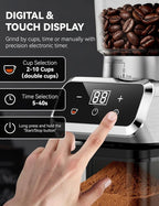 Coffee Grinder Electric, Emojoy Coffee Bean Grinder with 30 Grinding Settings, Burr Coffee Grinder for Home Use, Touchscreen and LED Control Panel, Stainless Steel Conical Burr Grinder