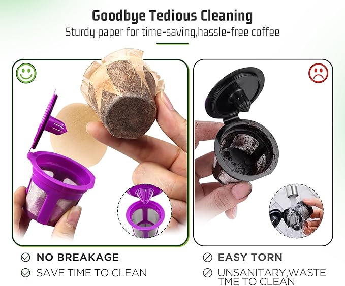 VIVI SKY K cup Coffee Paper Filters with Lid Disposable for Keurig, Fits All Keurig Single Serve Filter Brands (Natural with Lid, 300)