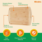 Riveira Two Tone Bamboo Wood Cutting Board – Gourmet Bamboo Grandeur: 18 x 12 Wooden Cutting Board – Wooden Cutting Boards For Kitchen Decorative – Innovative Juice Grooves Wooden Chopping Board