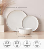 24 Piece Dinnerware Sets for 8 - Farmhouse Style Stoneware Plates and Bowls Sets - Scratch Resistant & Dishwasher Safe, Embossed Boho Ceramic Dish Set, Stack Compactly Dishware - Vintage White