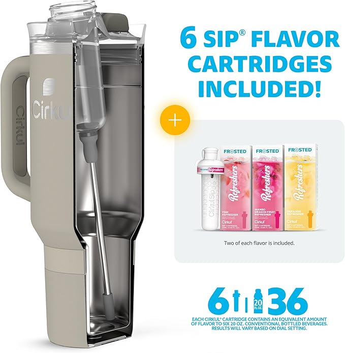 Cirkul 40oz Stainless Steel Insulated Tumbler Bundle in Ranger- Includes Flavor Cartridge Drink Mix Variety Pack, Zero Calories, No Sugar