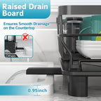 Dish Drying Rack - Space Saving Dish Rack - Dish Racks for Kitchen Counter with Drainboard,Rustproof Dish Drainer with Removable Utensil Holder,Black