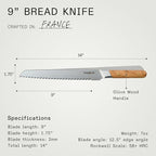 Made In Cookware - 9" Inch Bread Knife - Crafted in France - Full Tang With Olive Wood Handle