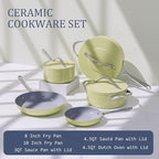 Ceramic Cookware Set Nonstick Pots and Pans Set 8 Pieces NonToxic PTFE/PFOA/PFAS Free All Cooktops Compatible Even Heat Distribution Oven Safe Up to 500°F, Avocado Green