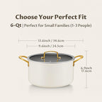 BEZIA 6 Quart Stock Pot with Lid，Ceramic Nonstick Cooking Pot，Soup Pot with Stainless Steel Handle, Tempered Glass Lid, Induction Compatible for Pasta, Soup, Spaghetti，Dishwasher Safe, Cream