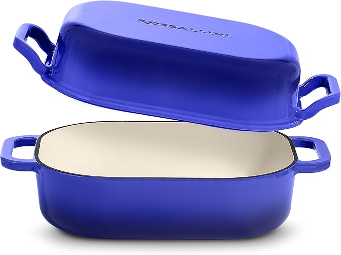 Signature Enameled Cast Iron Sourdough Bread Oven | Non-Stick with Tight Fitting Lid for Perfect Baking and Bread Making | 6QT Rectangle Oven With Lid [Indigo Blue]