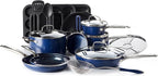 Blue Diamond 20 Piece Nonstick Cookware Set, Diamond Ceramic Pots & Pans, Dishwasher & Metal Utensil Safe, Non Toxic PFAS-Free, Kitchen Cooking Sauce & Saute Pans, Oven & Broiler to 600F, Blue
