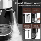 Espresso Machine 20 Bar, Professional Stainless Steel Coffee Maker with LCD Display, Steam Wand, 45oz Removable Water Tank, for Espresso, Cappuccino, Latte at Home or Office, Black