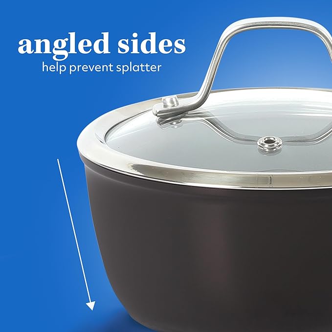 Sur La Table Kitchen Essentials 10 Piece PFA Free Titanium Ceramic Nonstick Interior Forged Aluminum Cookware Pots and Pans Set - Black - Induction Compatible