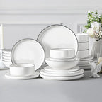 MALACASA Plates and Bowls Sets, 24 Pieces Modern Porcelain Dinnerware Set for 6 Ceramic Dishware Dishes White Kitchen Dinner Dining Ware Set wtih Black Rim Microwave and Dishwasher Safe, Series LUNA