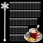 80 Pcs Snowflake Coffee Stirrers, Acrylic Winter Drink Stirrers Reusable Beverage Stir Sticks Hot Cocoa Chocolate Bar Supplies for Christmas Coffee Bar Kitchen Home