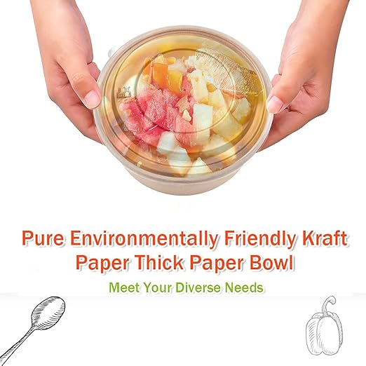 50 Pcs 32 Oz Large Paper Bowls with Lids, Disposable Soup Serving Bowls Bulk Party Supplies for Hot/Cold Food, Soup (32 OZ)