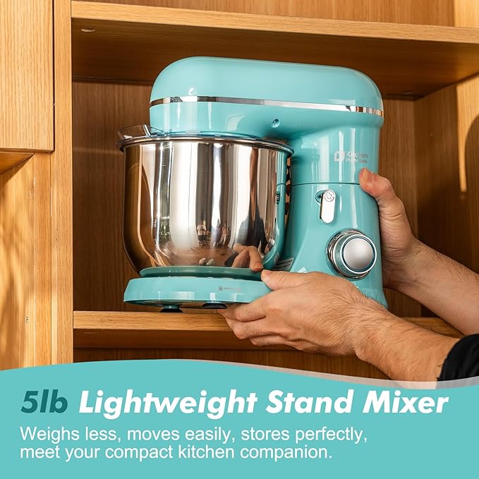 Kitchen in the Box Stand Mixer, 3.5 QT Small Kitchen Electric Stand Mixers, 10-Speed Portable Lightweight Dough Mixer for Daily Use with Egg Whisk, Dough Hook, Beater (Blue)