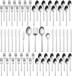 Alata Cube 65-Piece Forged Stainless Steel Flatware Set Cutlery Set with Utensil-Serving Set, Silverware Set Service for 12, Mirror Finish, Dishwasher Safe