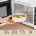 MALACASA Cereal Bowls Set of 6, 24 OZ Ceramic Bowls for Kitchen, Soup Bowl Breakfast Bowls, Dishwasher Microwave Safe, Khaki White, Series TARA