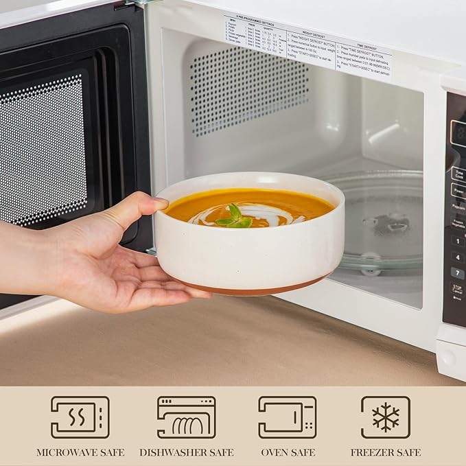 MALACASA Cereal Bowls Set of 6, 24 OZ Ceramic Bowls for Kitchen, Soup Bowl Breakfast Bowls, Dishwasher Microwave Safe, Khaki White, Series TARA