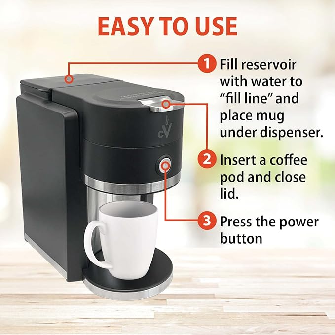 Café Valet Barista Single Serve Coffee Maker, Compatible with K-Cup Coffee Pods, Compact Design