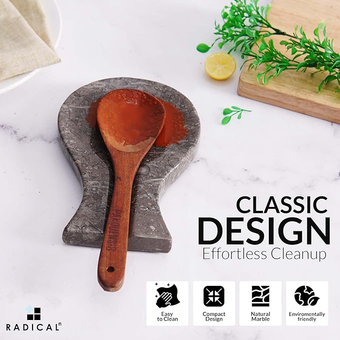 Radicaln Marble Spoon Rest 8'' inches Oceanic Handmade Non-Slip Kitchen Utensil Holder - Kitchen Utensil Holder for Countertop, Dining table, Coffee Table and stove top