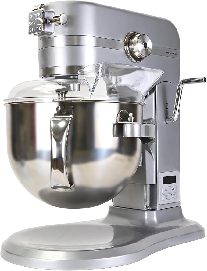 Kenmore Elite 600W Bowl Lift Stand Mixer - Digital 10 Speed Mixing, Electric, Countertop, Heavy Duty, Kitchen Appliance, 5 & 6 Qt Stainless Steel Bowls With Flat Beater, Whisk, Dough Hook Attachments