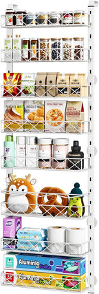 MIAOLI Over the Door Organizer, White 8-Tier Pantry Door Organizer with Adjustable Basket, Hanging Spice Rack Cabinet Door Shelves, Laundry Room Organization and Storage