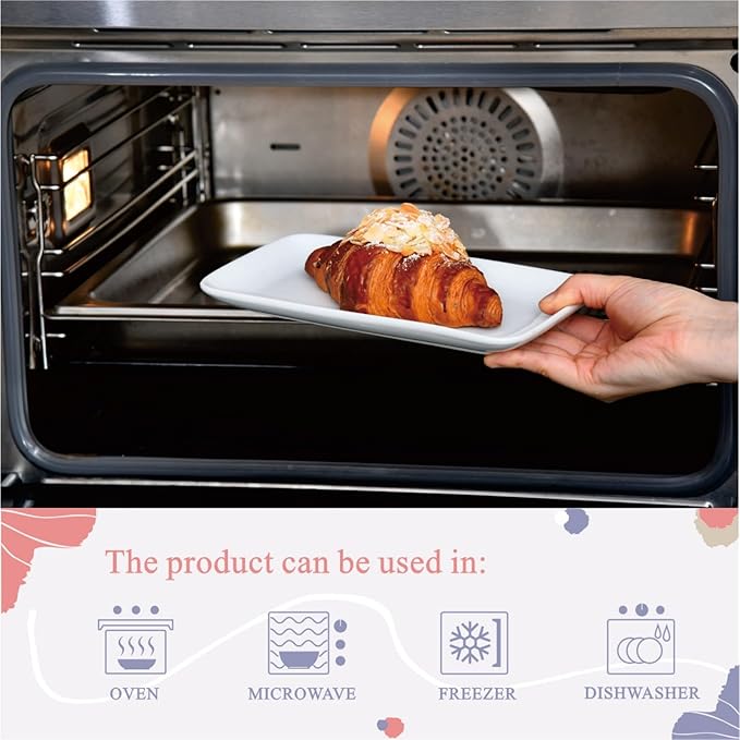 Miicol Small Platters Set of 6, Ceramic Rectangle Plates 9 Inch, Modern Sushi Plate Set, White Serving Dishes for Serving Food, Appetizer, Dessert, Dinner, Party