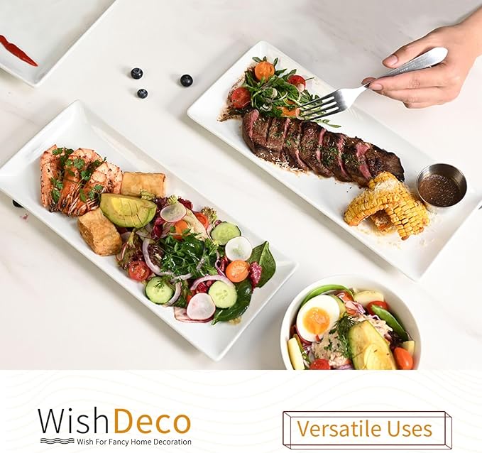 Serving Platters Set of 3, Large Serving Trays 14 inch, White Serving Plates, Ceramic Rectangle Plate, Long Platter for Cake, Sushi, Steak, Dessert, Buffet