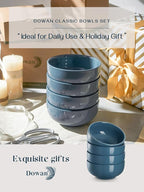 DOWAN 22 OZ Ceramic Soup Bowls & Cereal Bowls - 6" Classic Bowls Set of 4 for Soup, Cereal, Oatmeal, Fruit, Rice - Dishwasher & Microwave Safe (Airy Blue)