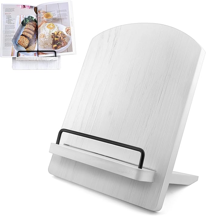 Wood Cookbook Stand Cookbook Holder: Kitchen Adjustable Cookbook Holder Recipe Stand for Counter White