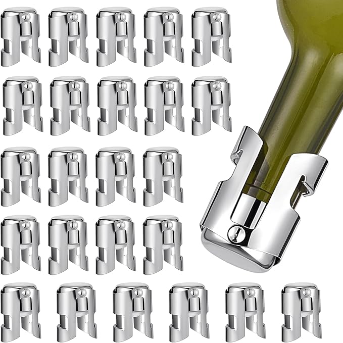 Tessco 24 Pcs Stainless Steel Champagne Stopper Reusable Bottle Sealer Wine Corker Champagne Cork Stopper with a Built in Sealing Plug Compact Champagne Saver Plug for Cava Prosecco (Silver)