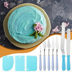 10 Pcs cake spatula set Decorating Kit Baking Supply Accessories Tools for Beginners and Pros Includes 2 Frosting Straight Angled Spatula 3 Icing Smoother Scrapers 5 Pieces Cream tools(Blue)