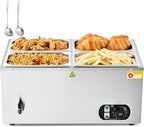 WILPREP Commercial Food Warmer with Four 1/4 Pans, 1500W Countertop Electric Steam Table, 86-185°F Adjustable Temp Control & Over-Temp Protection, Stainless Steel Buffet Bain Marie